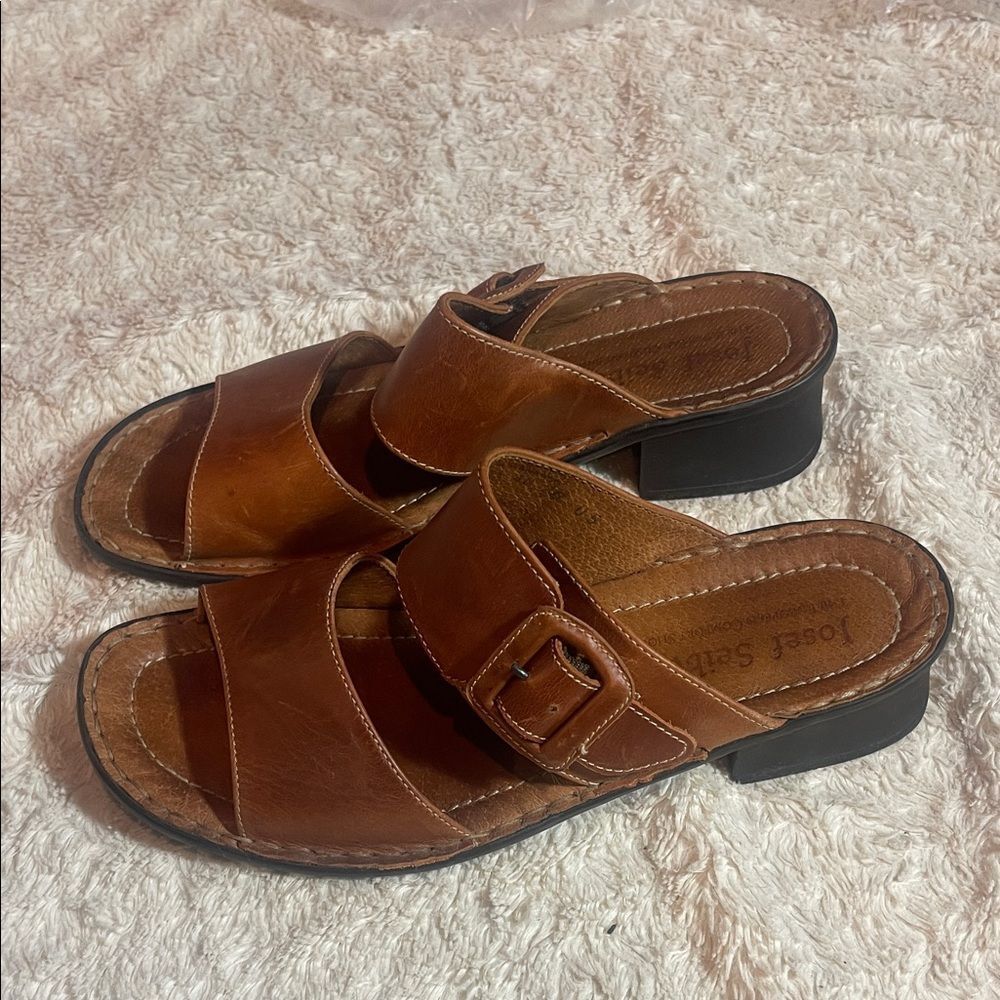 Josef Seibel Tan Leather Comfort Slides size 40